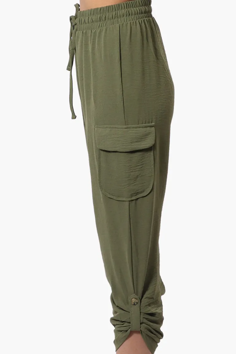 Urbanology Tie Waist Cargo Pocket Pants - Olive