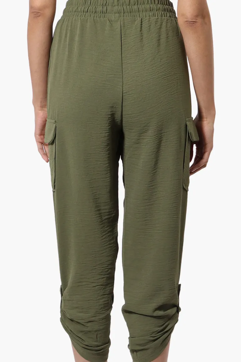 Urbanology Tie Waist Cargo Pocket Pants - Olive
