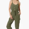 Urbanology Tie Waist Sleeveless Cargo Jumpsuit - Olive