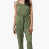 Urbanology Tie Waist Sleeveless Cargo Jumpsuit - Olive