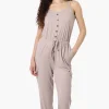 Urbanology Tie Waist Sleeveless Cargo Jumpsuit - Beige