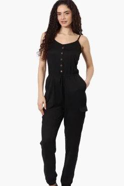 Urbanology Tie Waist Sleeveless Cargo Jumpsuit - Black