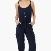 Urbanology Tie Waist Sleeveless Cargo Jumpsuit - Navy