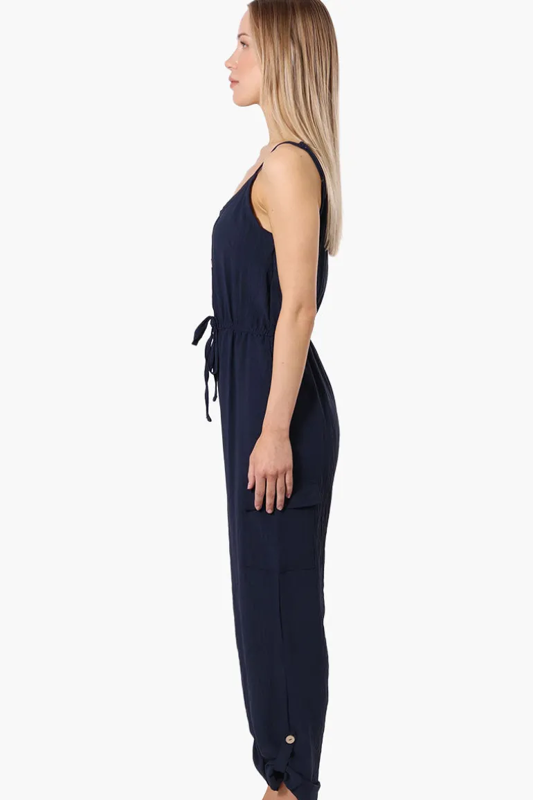 Urbanology Tie Waist Sleeveless Cargo Jumpsuit - Navy