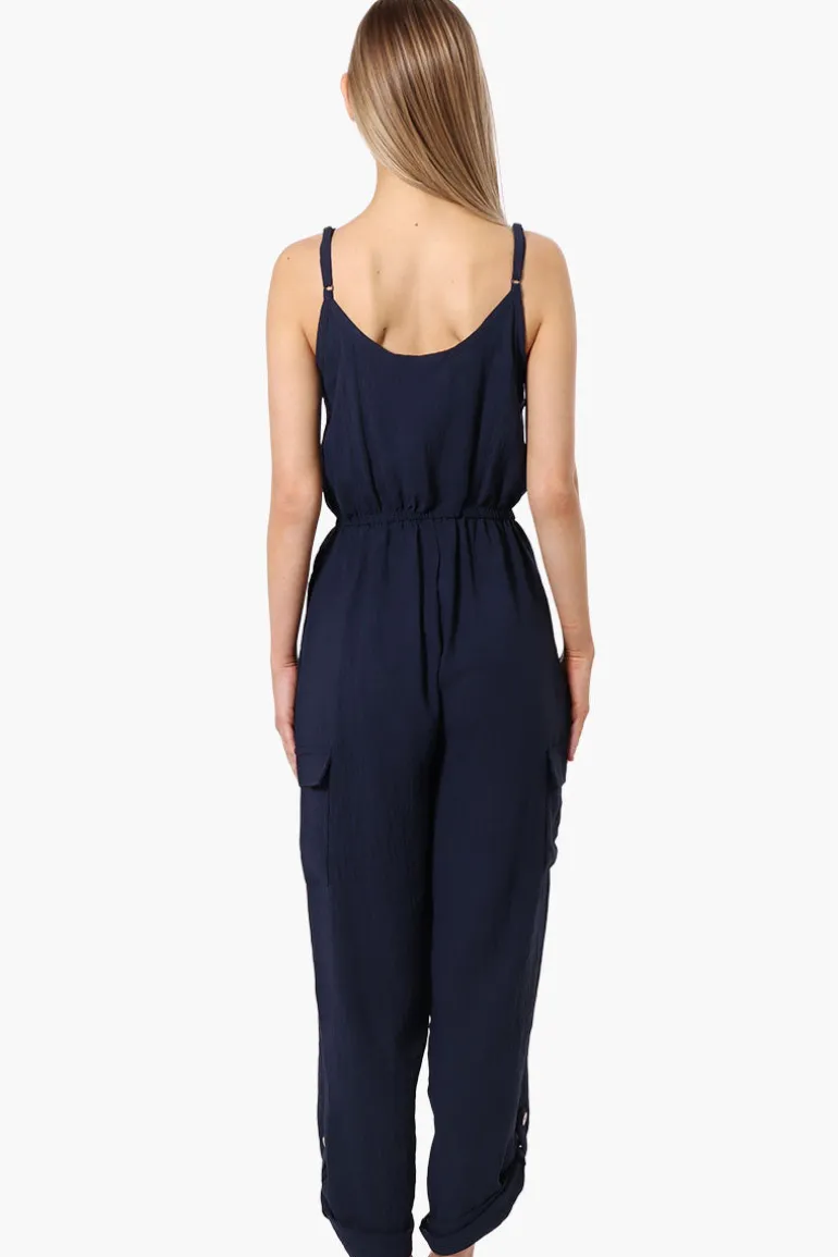 Urbanology Tie Waist Sleeveless Cargo Jumpsuit - Navy